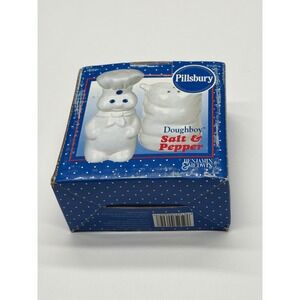Pillsbury Doughboy Salt and Pepper Shakers Chef Bag of Flour Ceramic New